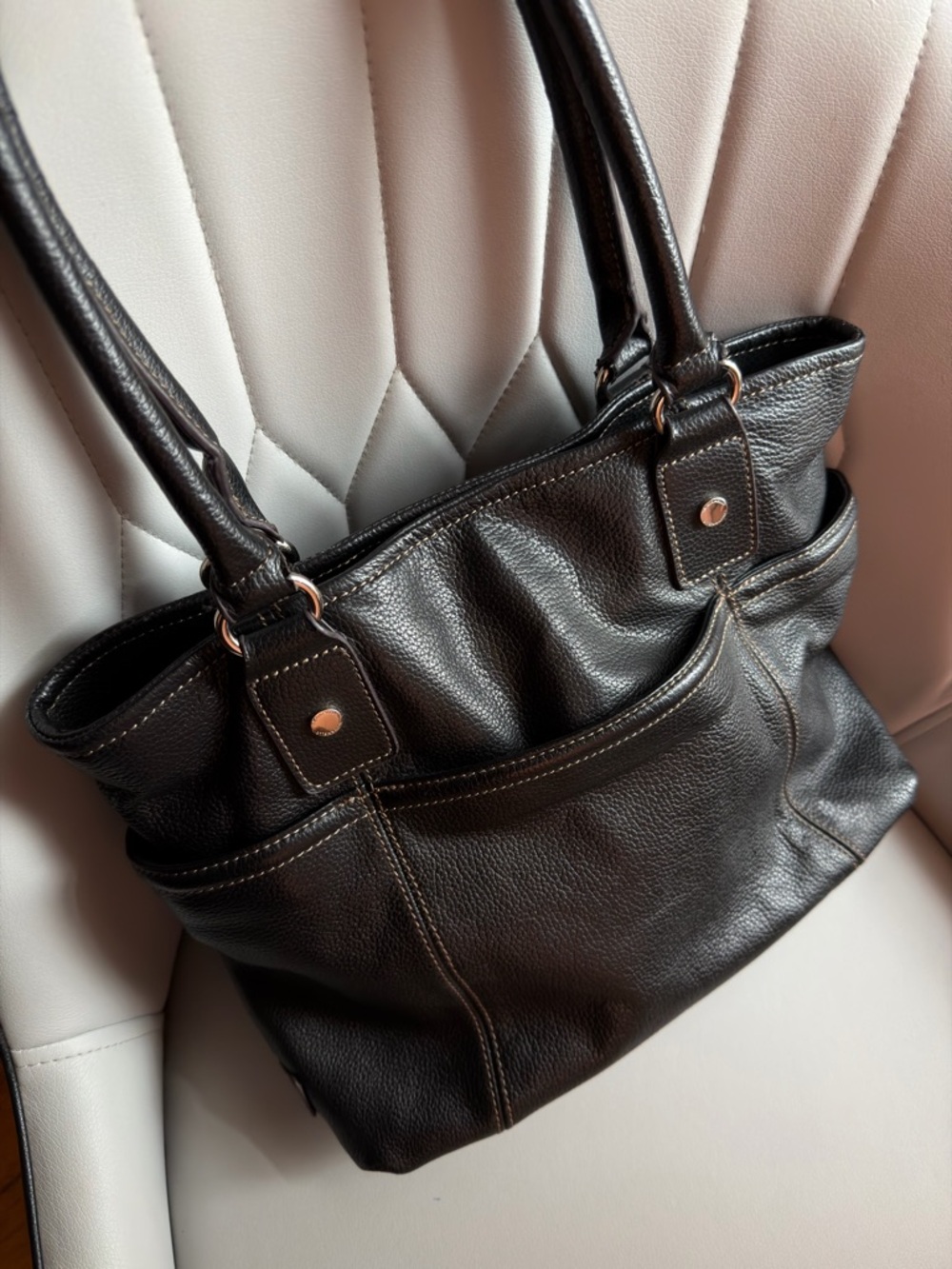 Tignanello Black Pebbled Leather Perfect Pockets Tote Bag - Y2K Style